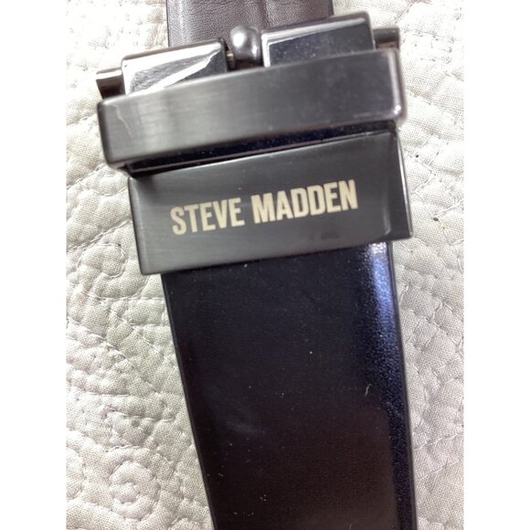 Steve Madden Mens Black Leather Belt Size 42 With Silver Buckle - Picture 1 of 4